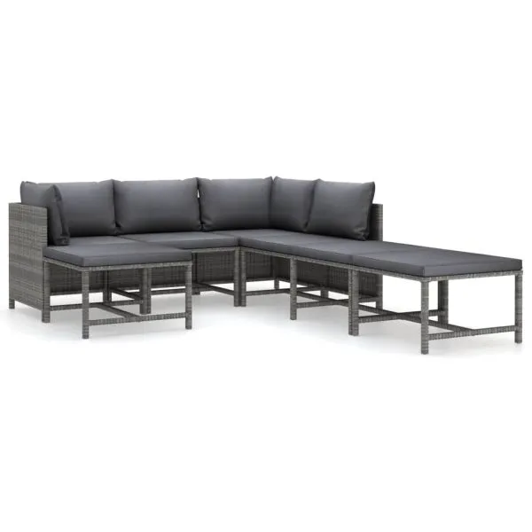 Set mobilier de grădină cu perne, 7 piese, gri, poliratan