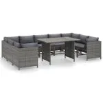 Set mobilier de grădină cu perne, 10 piese, gri, poliratan