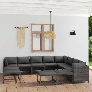 Set mobilier de grădină cu perne, 12 piese, gri, poliratan