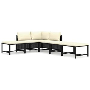 Set mobilier de grădină cu perne, 6 piese, negru, poliratan