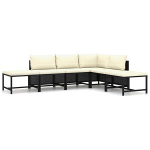 Set mobilier de grădină cu perne, 6 piese, negru, poliratan