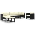 Set mobilier de grădină cu perne, 8 piese, negru, poliratan