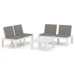 Set mobilier de grădină cu perne, 3 piese, alb, plastic