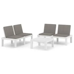 Set mobilier de grădină cu perne, 3 piese, alb, plastic