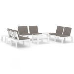 Set mobilier de grădină cu perne, 6 piese, alb, plastic