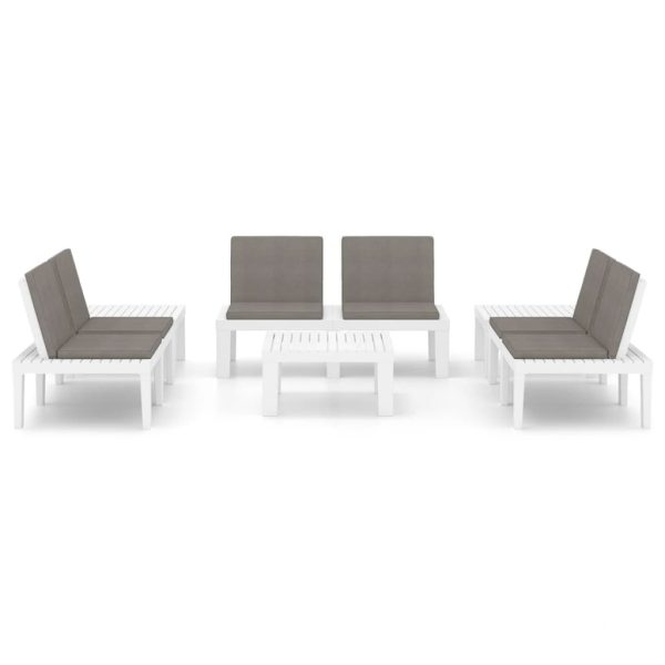 Set mobilier de grădină cu perne, 6 piese, alb, plastic