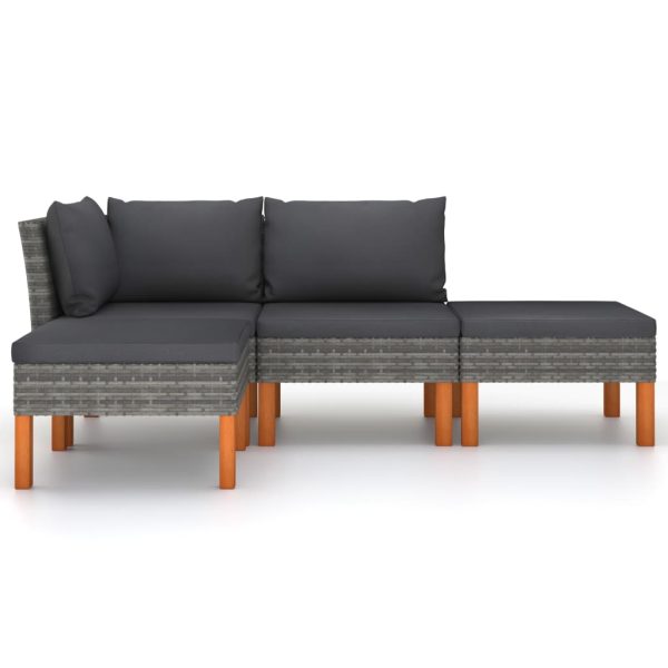 Set mobilier de grădină cu perne, 4 piese, gri, poliratan