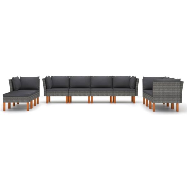 Set mobilier de grădină cu perne, 10 piese, gri, poliratan