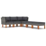 Set mobilier de grădină cu perne, 6 piese, gri, poliratan