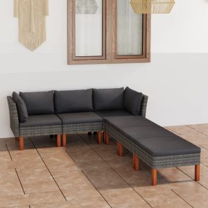 Set mobilier de grădină cu perne, 6 piese, gri, poliratan