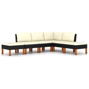 Set mobilier de grădină cu perne, 6 piese, negru, poliratan