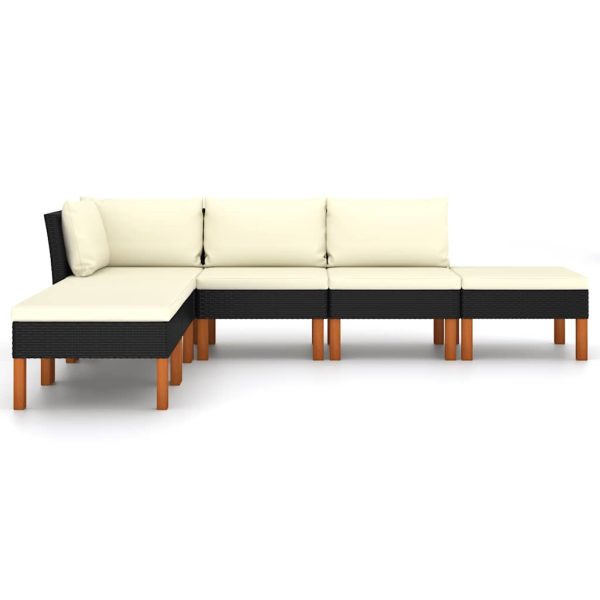 Set mobilier de grădină cu perne, 6 piese, negru, poliratan