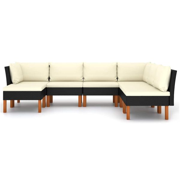 Set mobilier de grădină cu perne, 7 piese, negru, poliratan