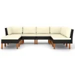 Set mobilier de grădină cu perne, 8 piese, negru, poliratan