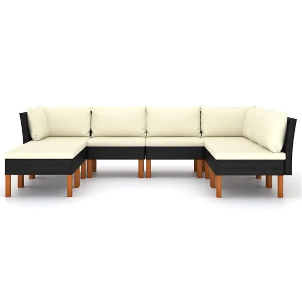Set mobilier de grădină cu perne, 8 piese, negru, poliratan