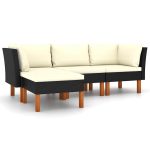 Set mobilier de grădină cu perne, 4 piese, negru, poliratan