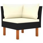Set mobilier de grădină cu perne, 4 piese, negru, poliratan