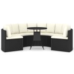 Set mobilier de grădină cu perne, 7 piese, negru, poliratan