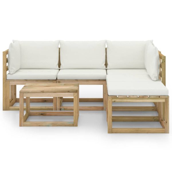 Set mobilier de grădină cu perne crem, 6 piese