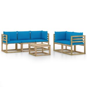 Set mobilier de grădină cu perne albastru deschis, 6 piese