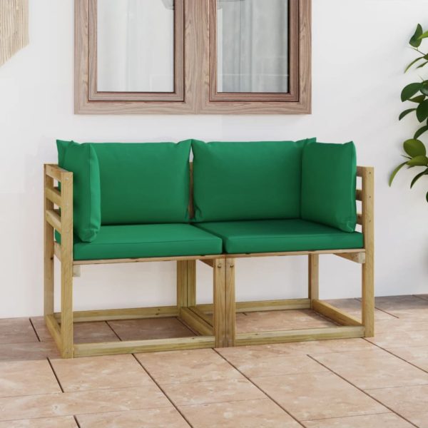 Canapele colțar grădină cu perne 2 buc. lemn pin verde tratat