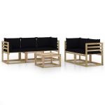Set mobilier de grădină cu perne negre, 6 piese