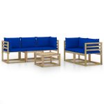 Set mobilier de grădină cu perne albastre, 6 piese
