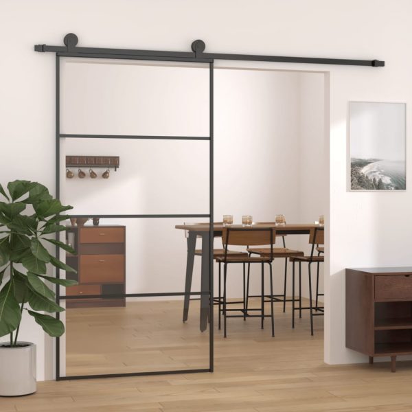 Ușă glisantă, negru, 102,5×205 cm, aluminiu și sticlă ESG