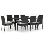 Set de mobilier de grădină, 9 piese, negru, poliratan