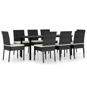 Set de mobilier de grădină, 9 piese, negru, poliratan