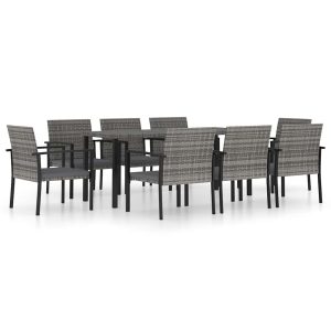 Set mobilier de masă pentru grădină, 9 piese, gri, poliratan