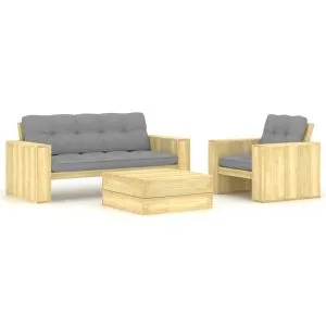 Set mobilier de grădină cu perne, 3 piese, lemn de pin tratat