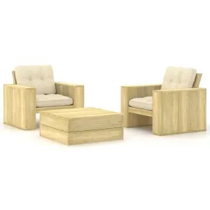 Set mobilier de grădină cu perne, 3 piese, lemn de pin tratat
