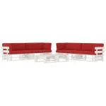Set mobilier din paleți cu perne, 6 piese, alb, lemn pin tratat