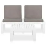 Set mobilier de grădină cu perne, 2 piese, alb, plastic