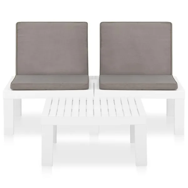 Set mobilier de grădină cu perne, 2 piese, alb, plastic