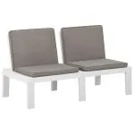 Set mobilier de grădină cu perne, 2 piese, alb, plastic
