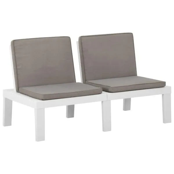 Set mobilier de grădină cu perne, 2 piese, alb, plastic