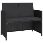 Set mobilier de exterior cu perne, 6 piese, negru, poliratan