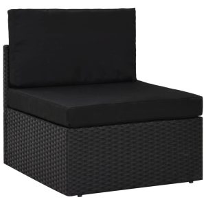 Set mobilier de grădină, 9 piese, negru, poliratan