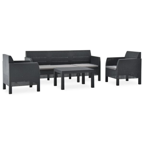 Set mobilier de grădină cu perne, 4 piese, antracit, PP ratan