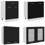 Set dulapuri de bucătărie, 4 piese, negru, lemn prelucrat