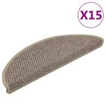 Covorașe scări autoadezive aspect sisal, 15 buc. bej 56x17x3cm