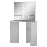 Masă de toaletă de colț, cu LED, gri beton, 111x54x141,5 cm