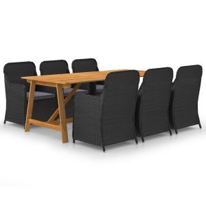Set mobilier de grădină, 7 piese, negru