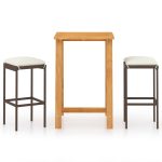 Set mobilier de bar de gradină cu perne, 3 piese, maro