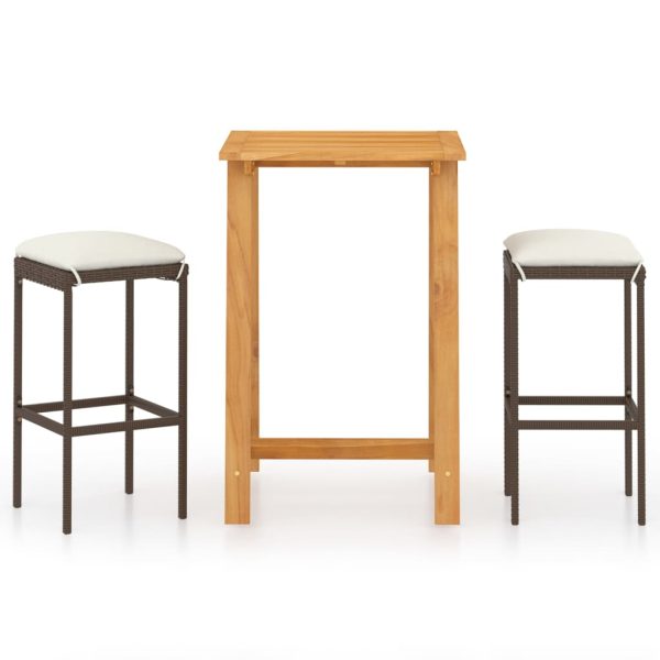 Set mobilier de bar de gradină cu perne, 3 piese, maro