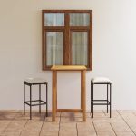 Set mobilier de bar de gradină cu perne, 3 piese, maro