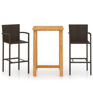 Set mobilier de bar de grădină, 3 piese, maro