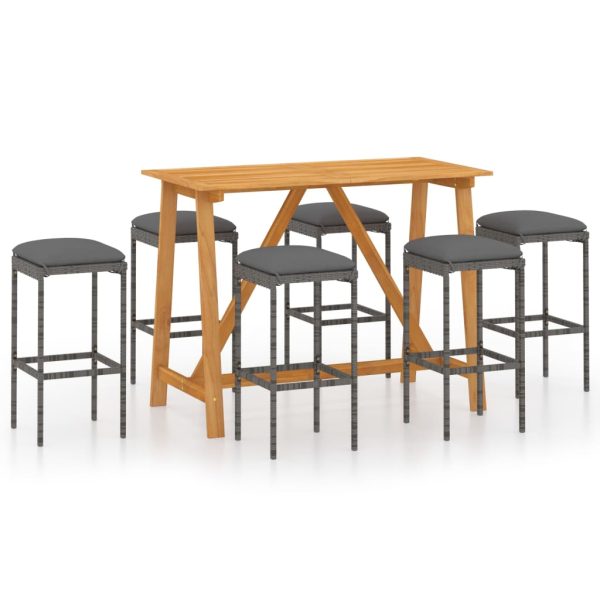 Set mobilier de bar de grădină cu perne , 7 piese , gri